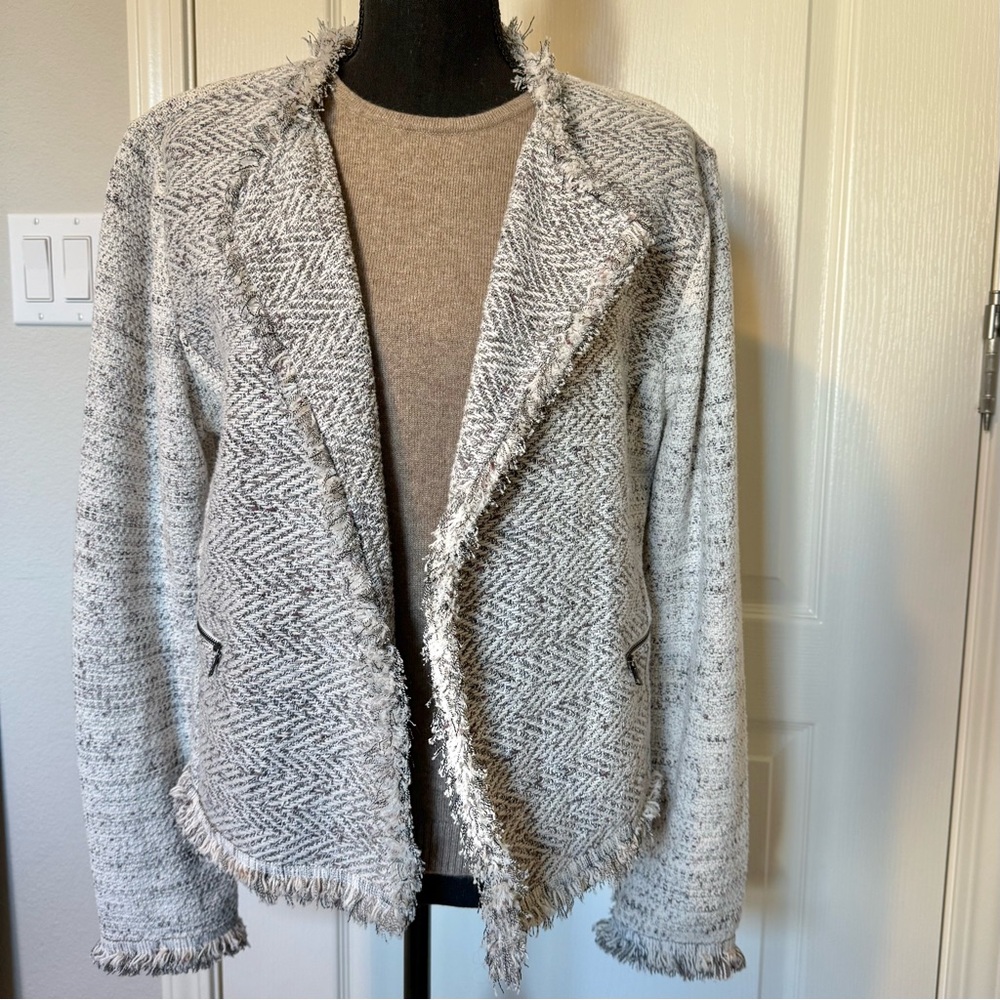 Nic & Zoe gray fringe jacket, ladies size Large
